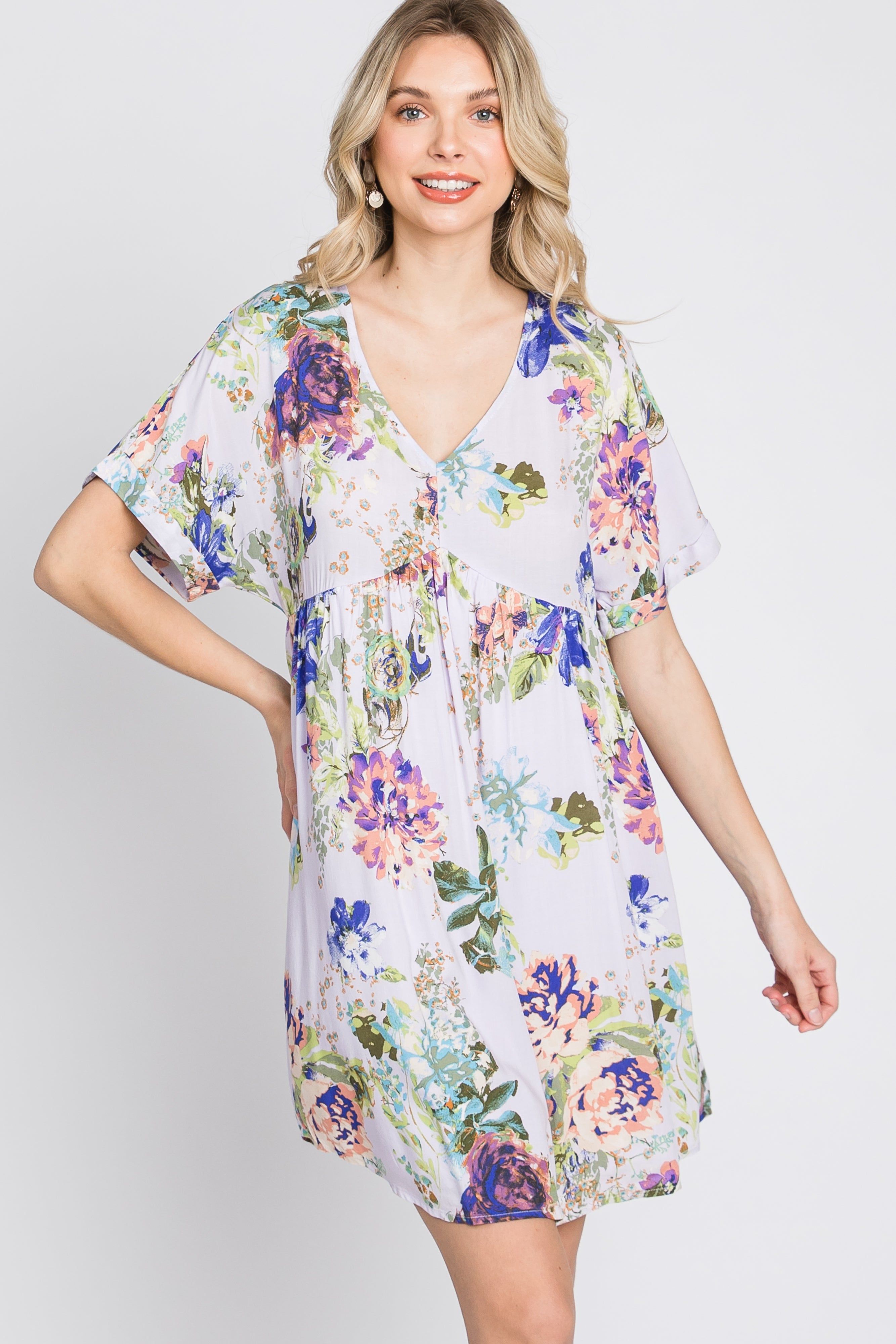 Lavender Floral V-Neck Dress sold by Pinkblush product image thumbnail 3