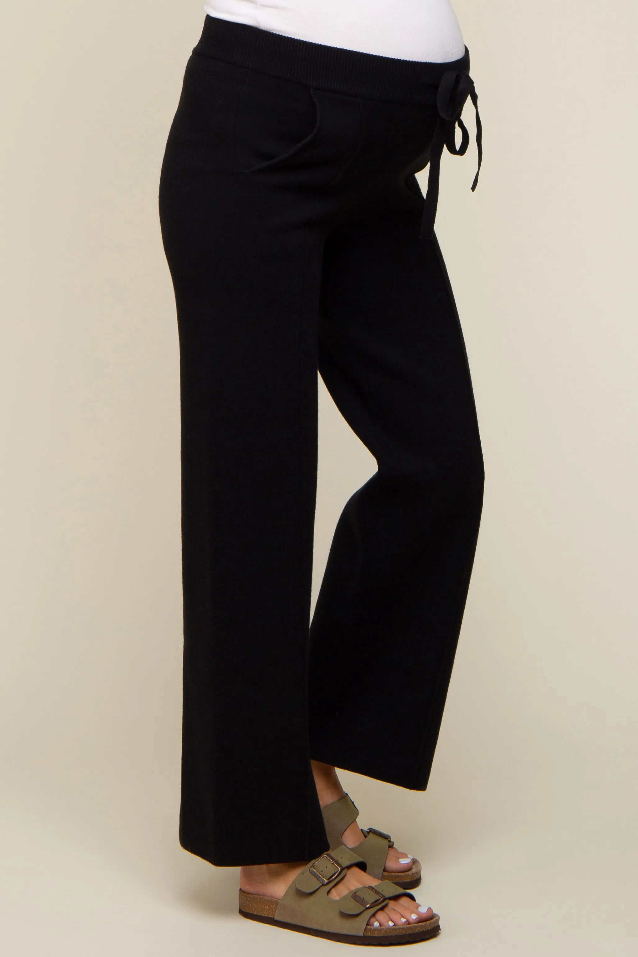 Black Front Seam Sweater Knit Drawstring Maternity Pants sold by Pinkblush product image thumbnail 3