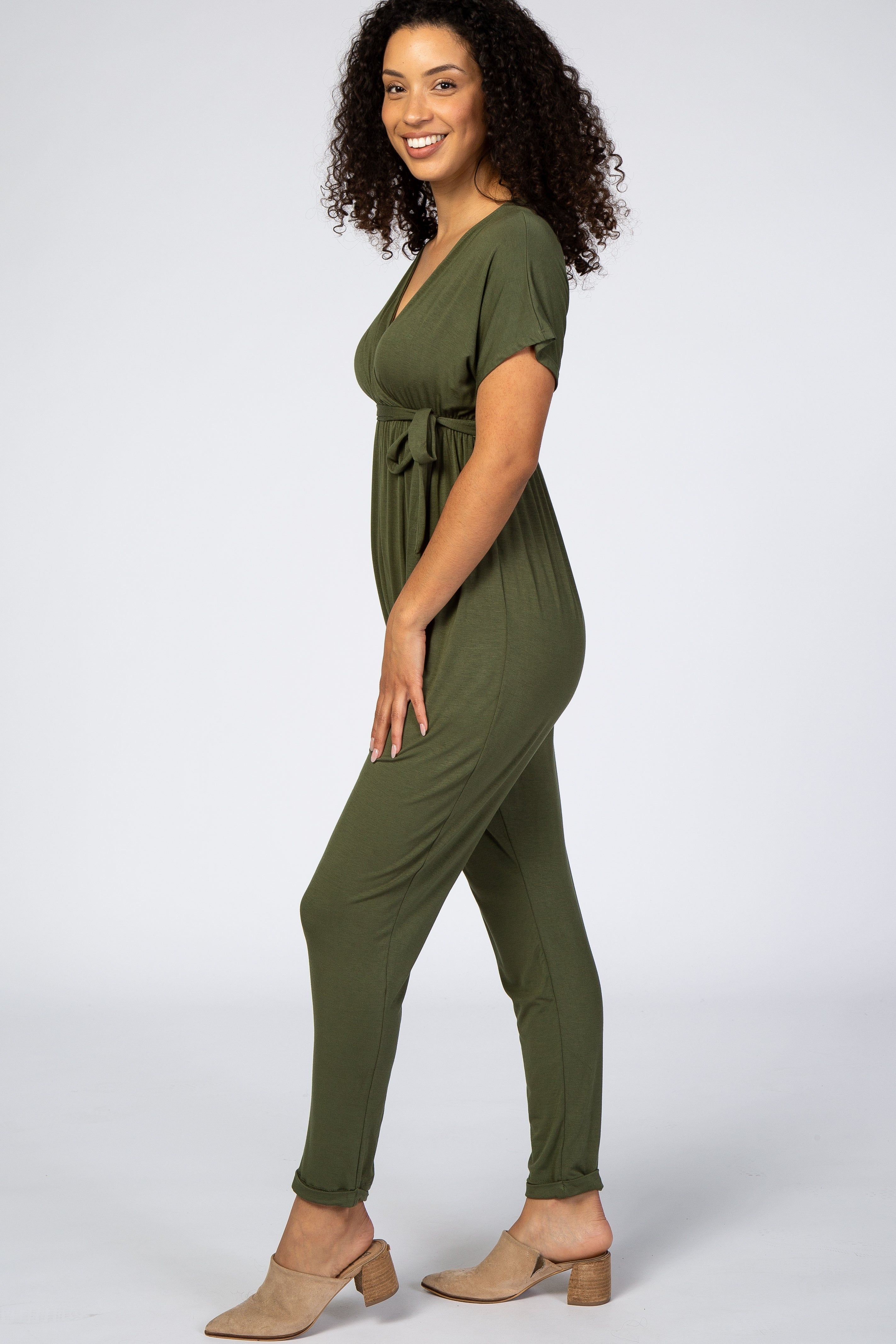 Olive Wrap Tie Jumpsuit sold by Pinkblush product image thumbnail 2