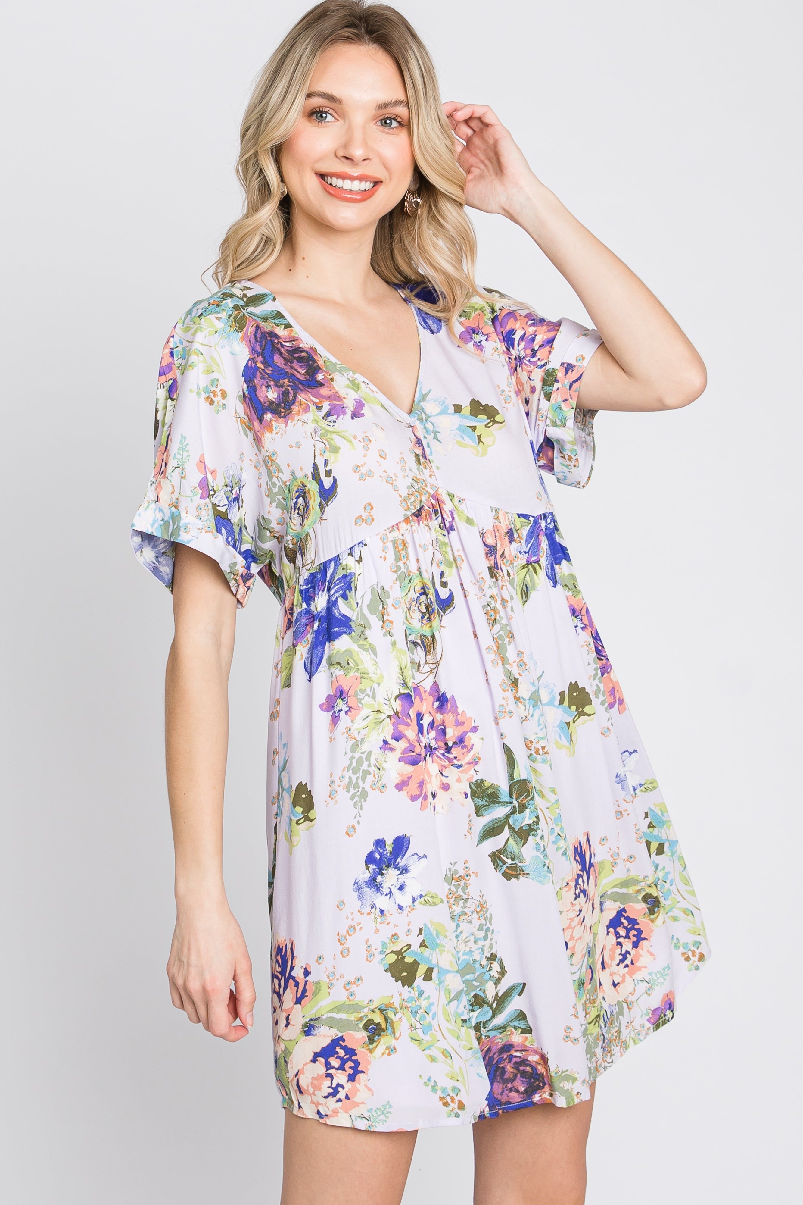 Lavender Floral V-Neck Dress sold by Pinkblush product image thumbnail 4