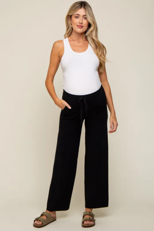 Black Front Seam Sweater Knit Drawstring Maternity Pants sold by Pinkblush