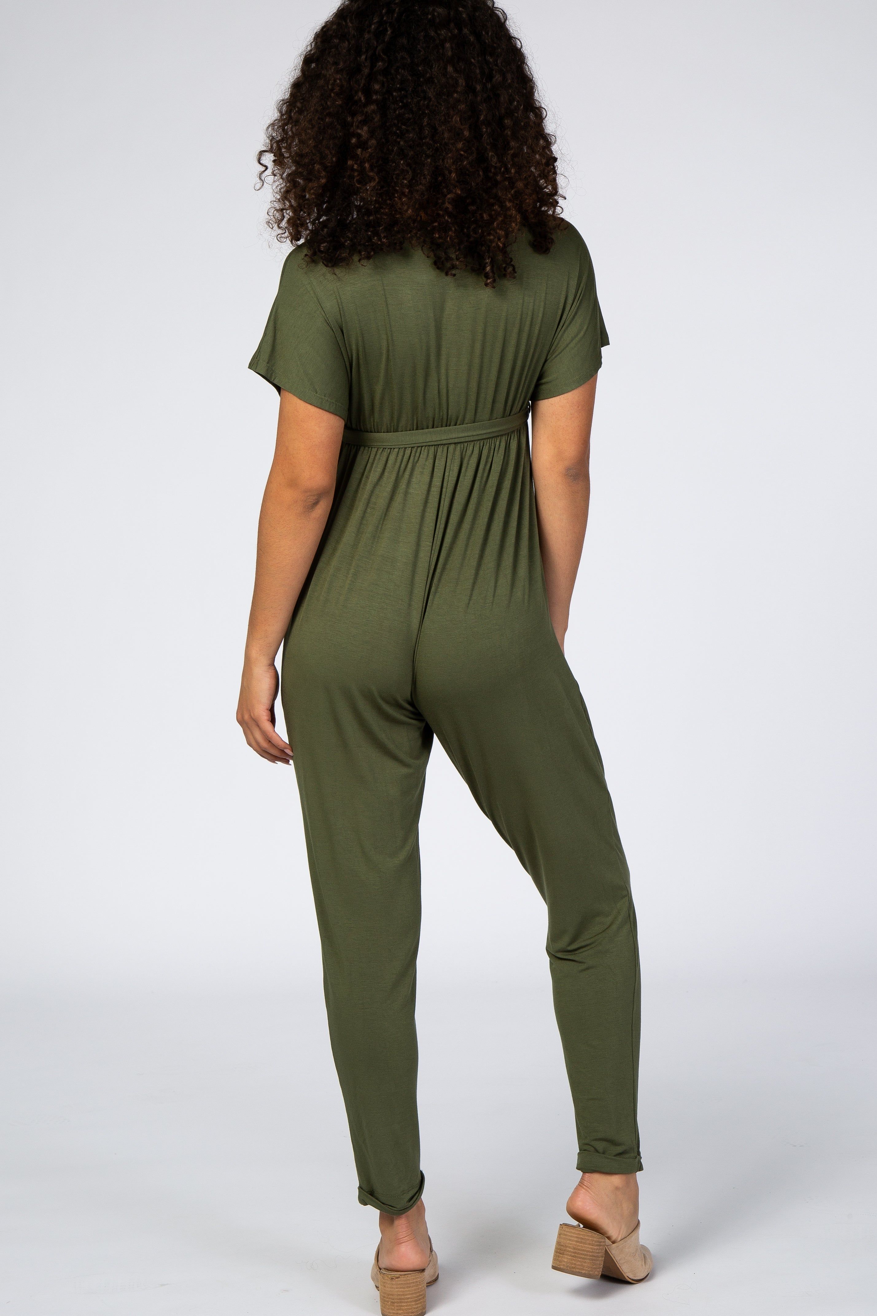 Olive Wrap Tie Jumpsuit sold by Pinkblush product image thumbnail 3