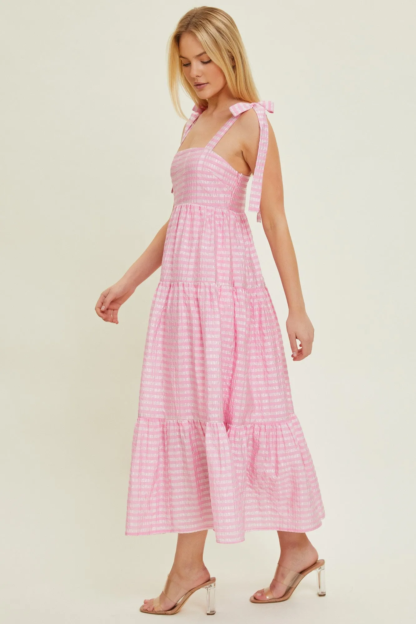 Pink Gingham Shoulder Tie Dress sold by Pinkblush product image thumbnail 2