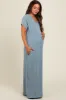 Light Blue Ribbed V-Neck Maternity Midi Dress sold by Pinkblush