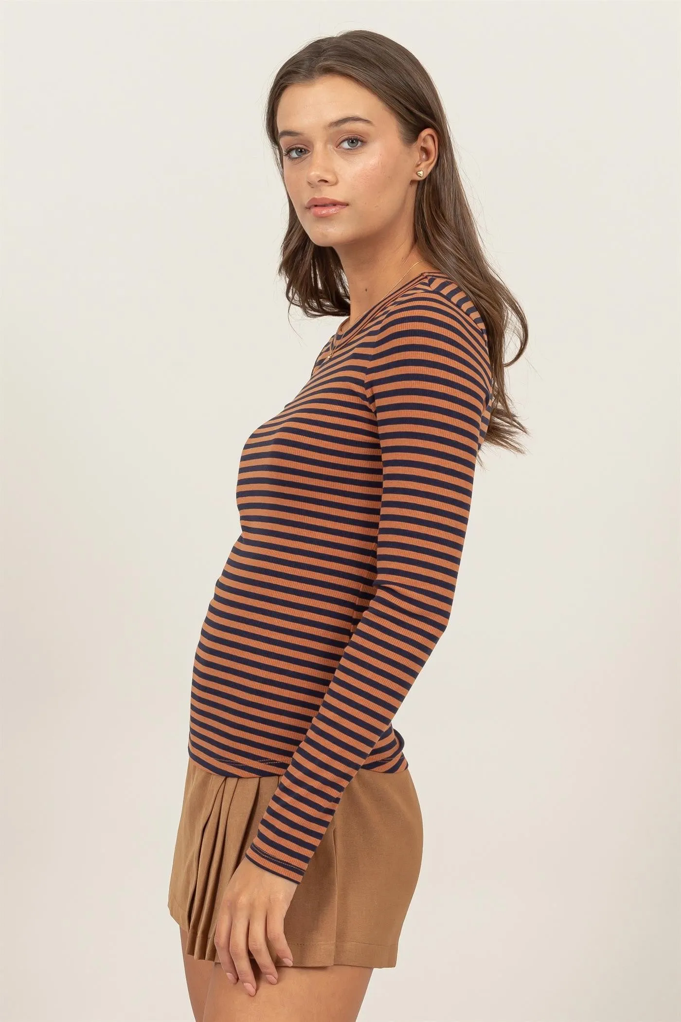 Brown Long Sleeve Striped Top sold by Pinkblush product image thumbnail 3