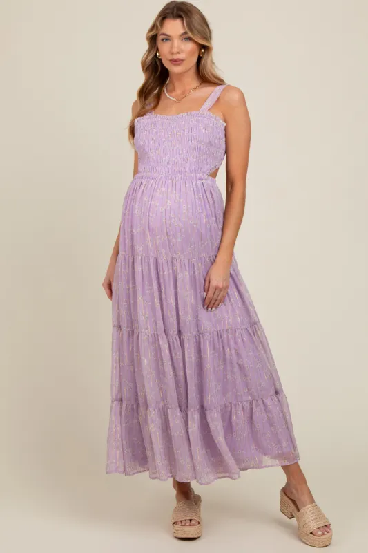 Lavender Floral Open Back Maternity Maxi Dress sold by Pinkblush