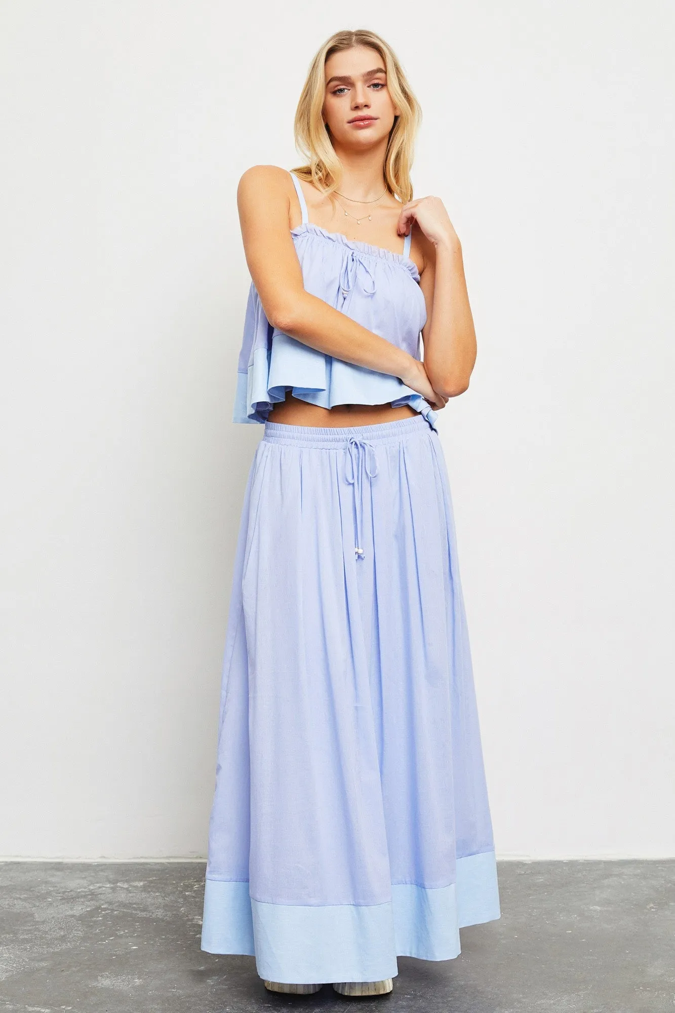 Light Periwinkle Colorblock Maxi Skirt sold by Pinkblush