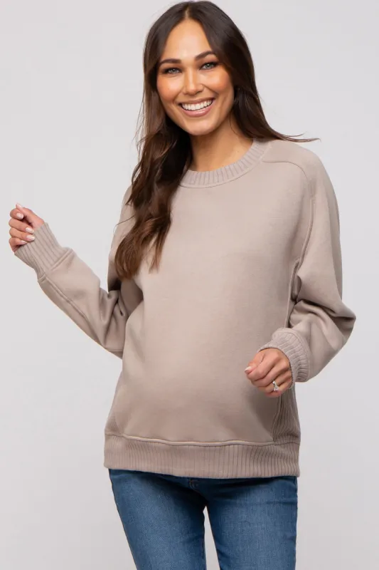 Taupe Pullover Maternity Terry Crewneck sold by Pinkblush