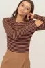 Brown Long Sleeve Striped Top sold by Pinkblush
