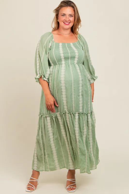 Green Embroidered Detail Smocked Top Plus Maternity Maxi Dress sold by Pinkblush