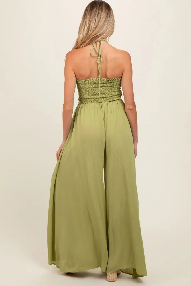 Lime Smocked Drawstring Halter Side Cutout Maternity Jumpsuit sold by Pinkblush product image thumbnail 4
