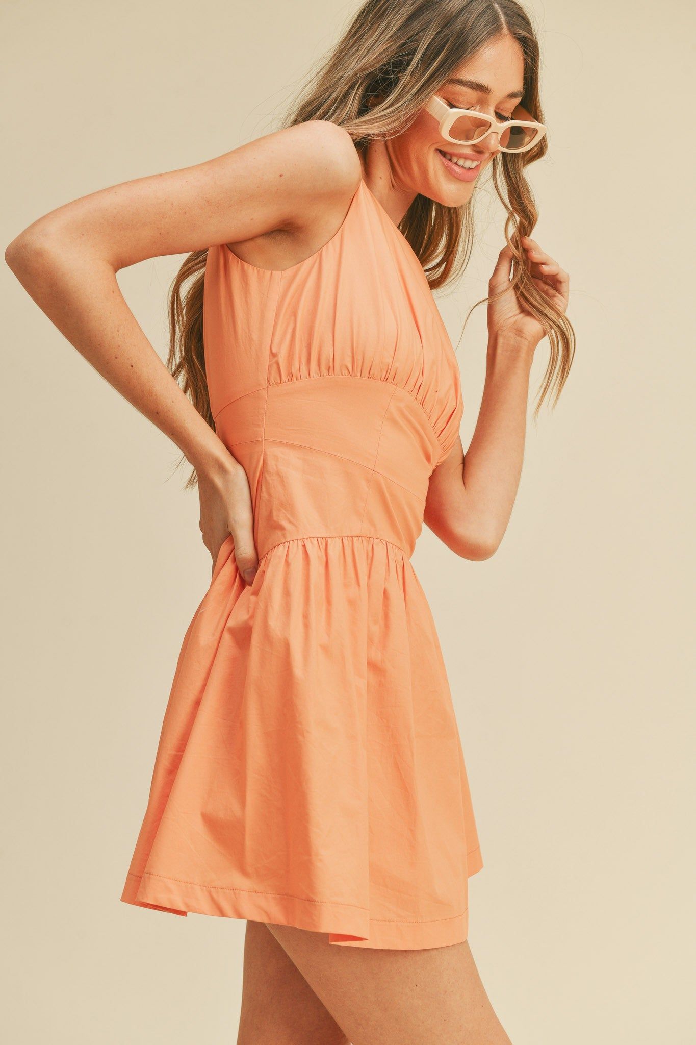 Orange Banded Waist Flared Mini Dress sold by Pinkblush product image thumbnail 2