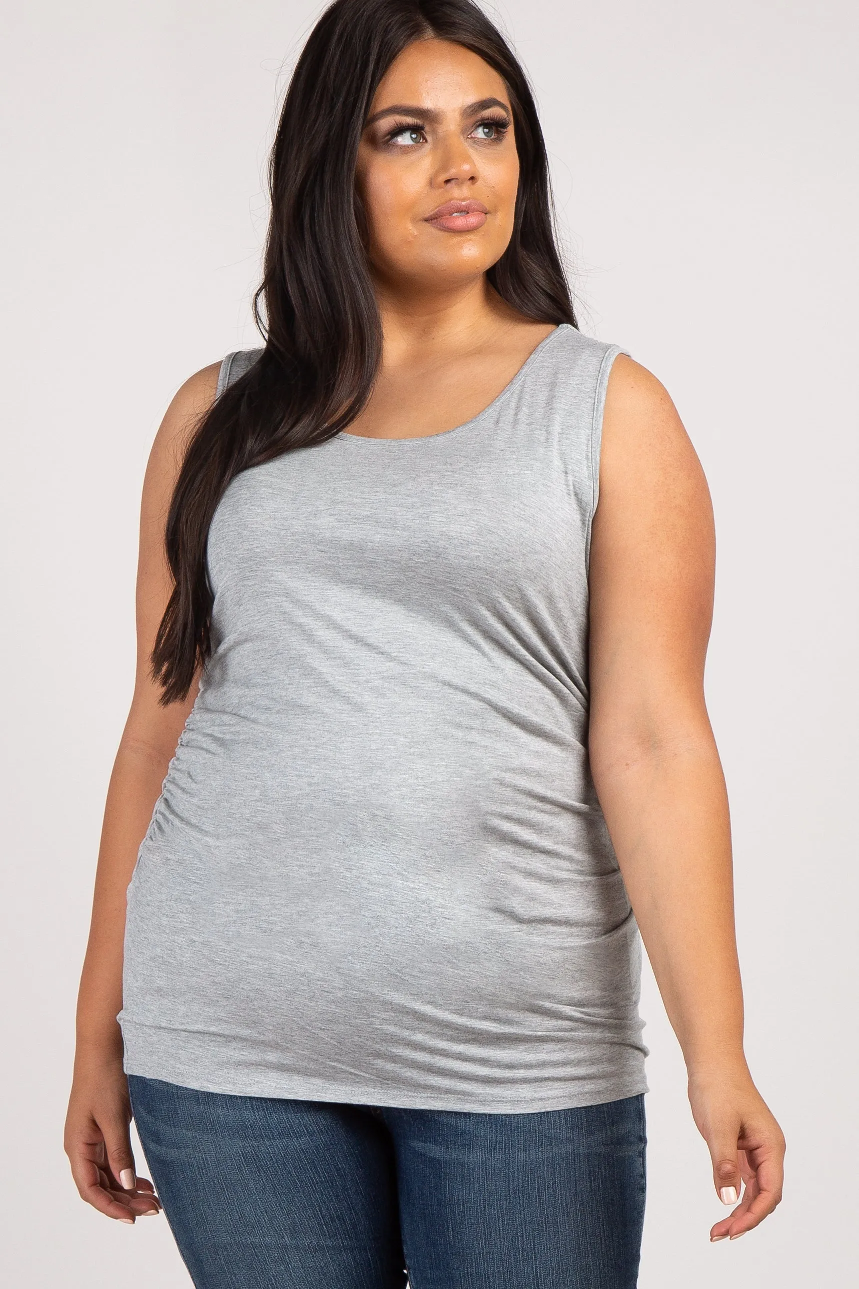 PinkBlush Heather Grey Ruched Fitted Plus Maternity Tank Top sold by Pinkblush product image thumbnail 5