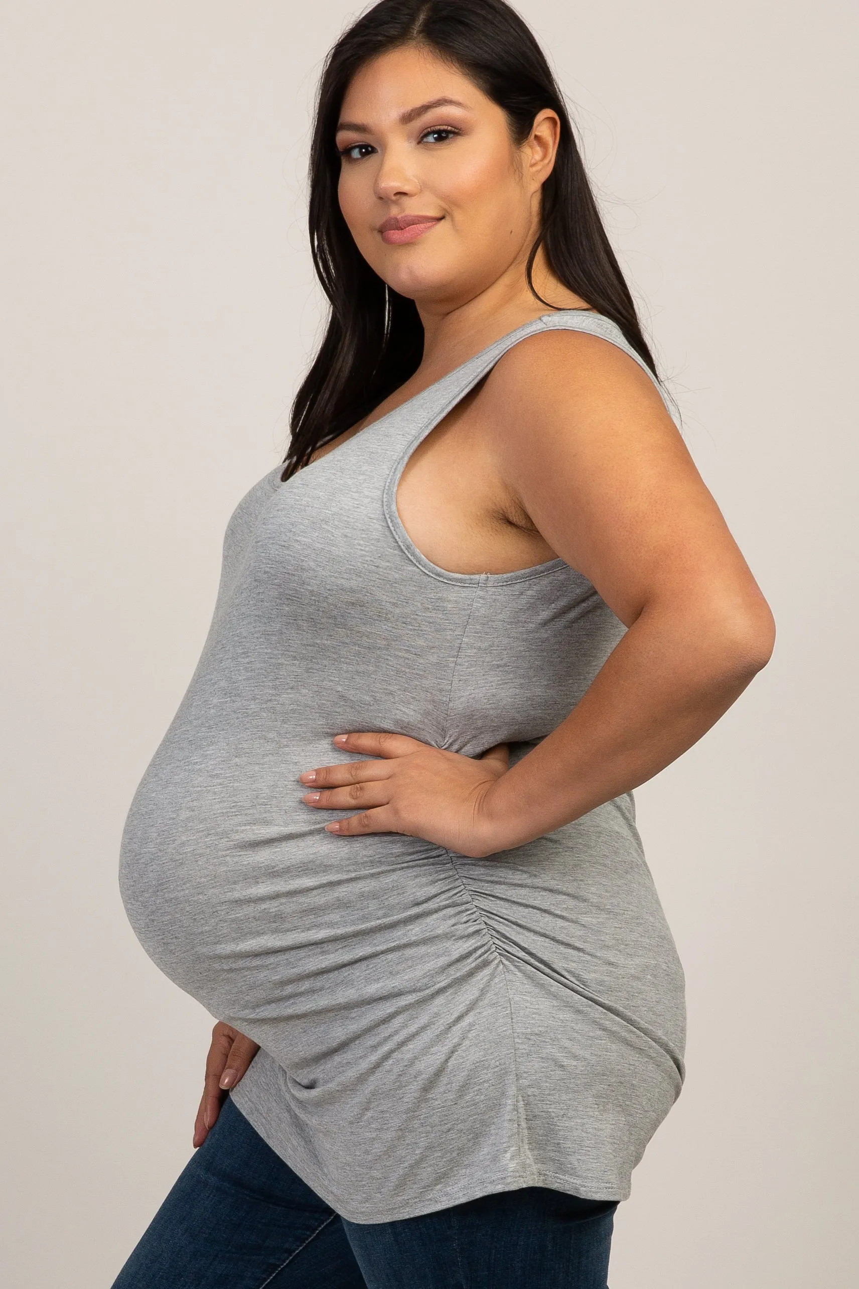 PinkBlush Heather Grey Ruched Fitted Plus Maternity Tank Top sold by Pinkblush product image thumbnail 2