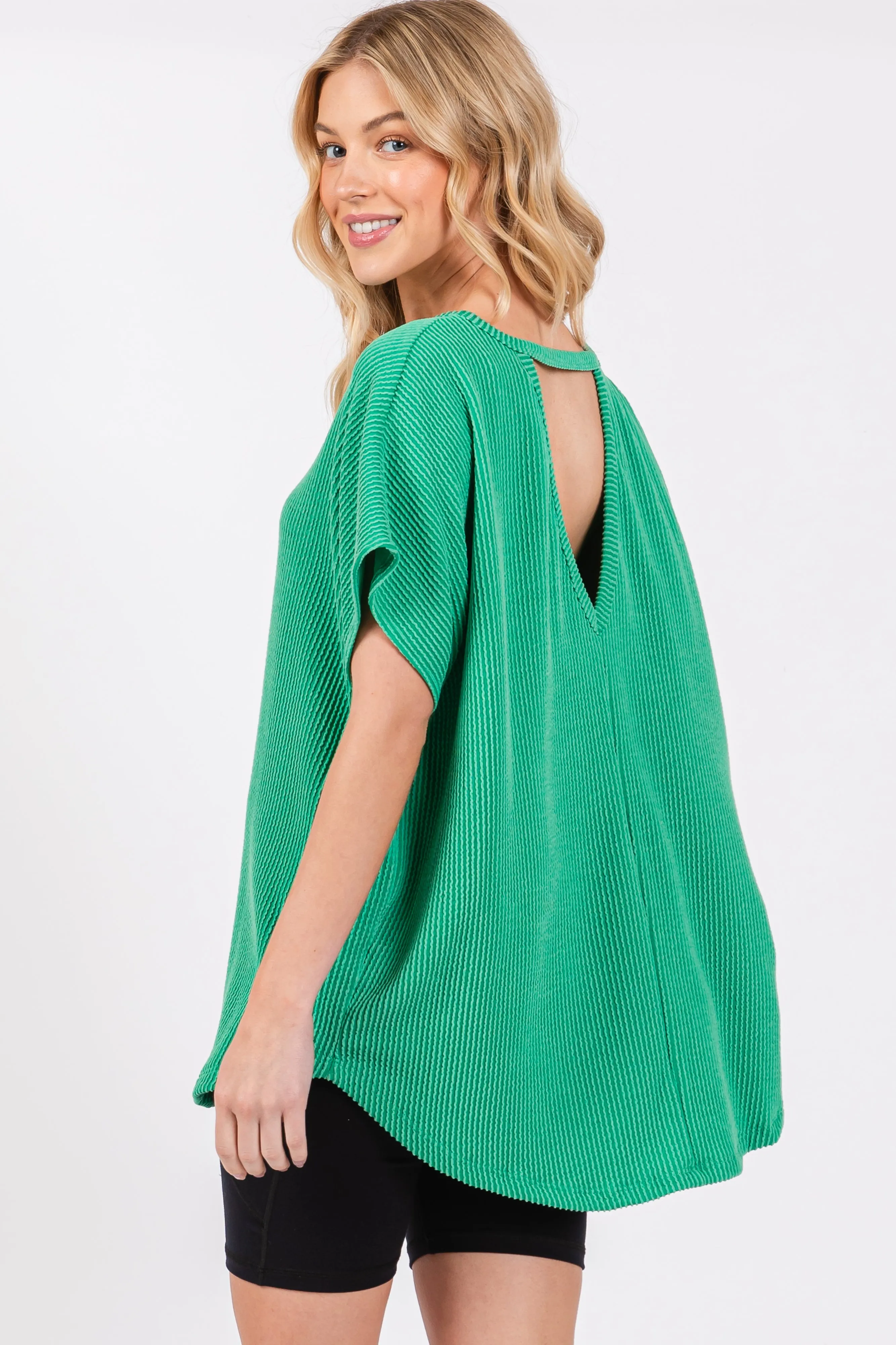 Green Ribbed Cutout Back Top sold by Pinkblush product image thumbnail 3