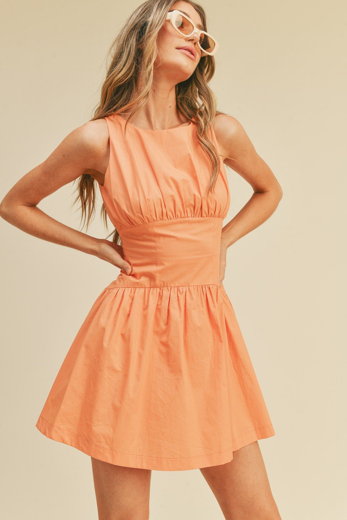 Orange Banded Waist Flared Mini Dress sold by Pinkblush product image thumbnail 3