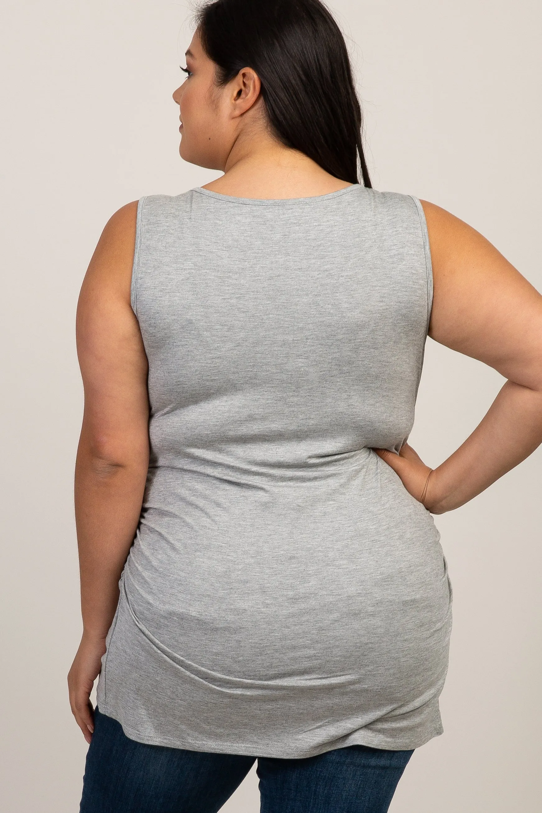 PinkBlush Heather Grey Ruched Fitted Plus Maternity Tank Top sold by Pinkblush product image thumbnail 3