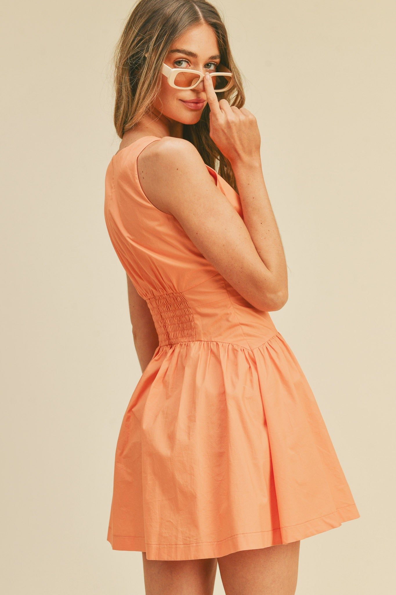 Orange Banded Waist Flared Mini Dress sold by Pinkblush product image thumbnail 4