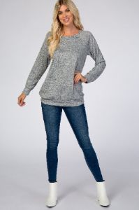 Grey Soft Knit Long Sleeve Top sold by Pinkblush