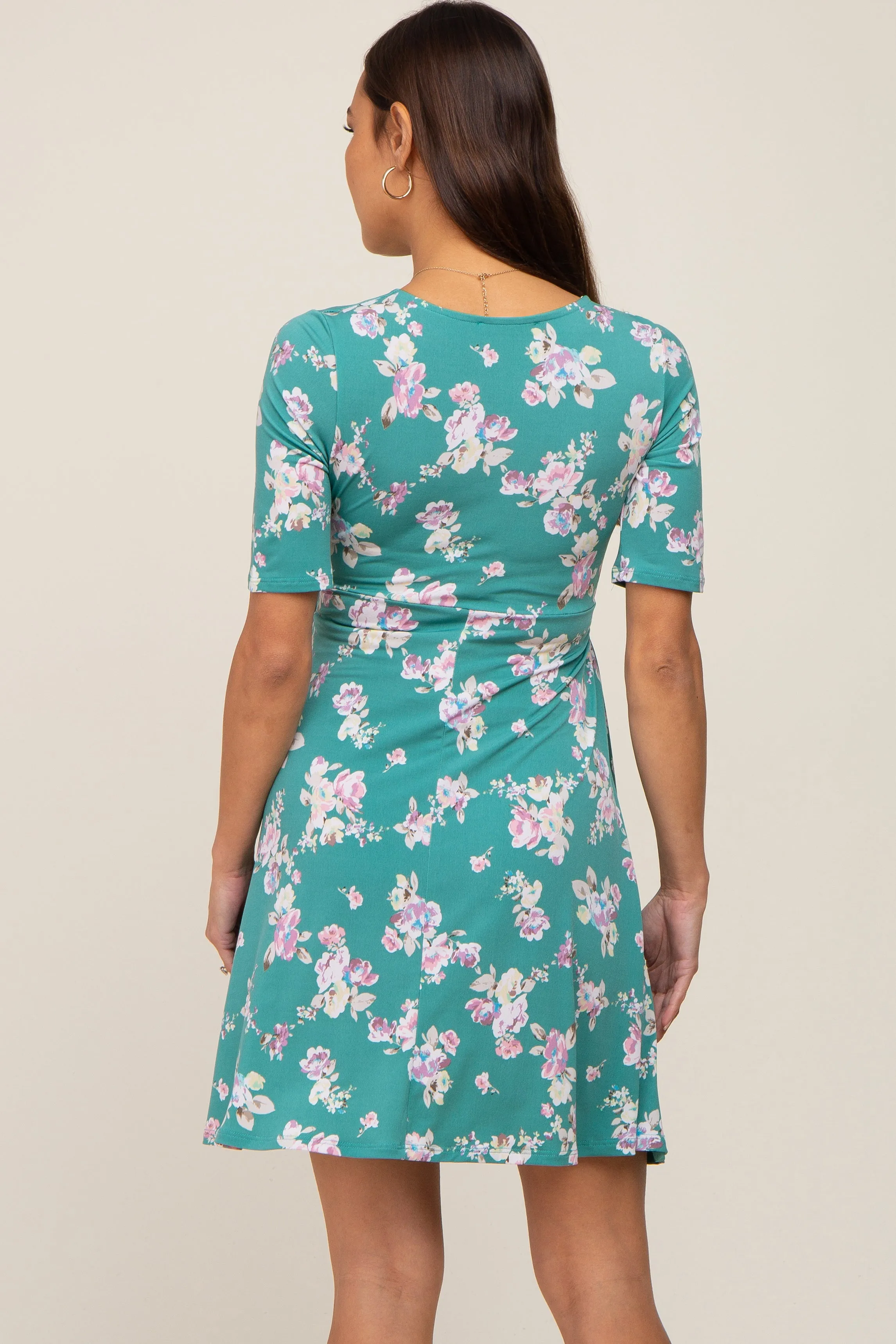 Jade Floral Wrap Front V-Neck Short Sleeve Maternity Dress sold by Pinkblush product image thumbnail 3