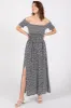 Black Floral Smocked Fitted Sleeve Side Slit Maxi Dress sold by Pinkblush