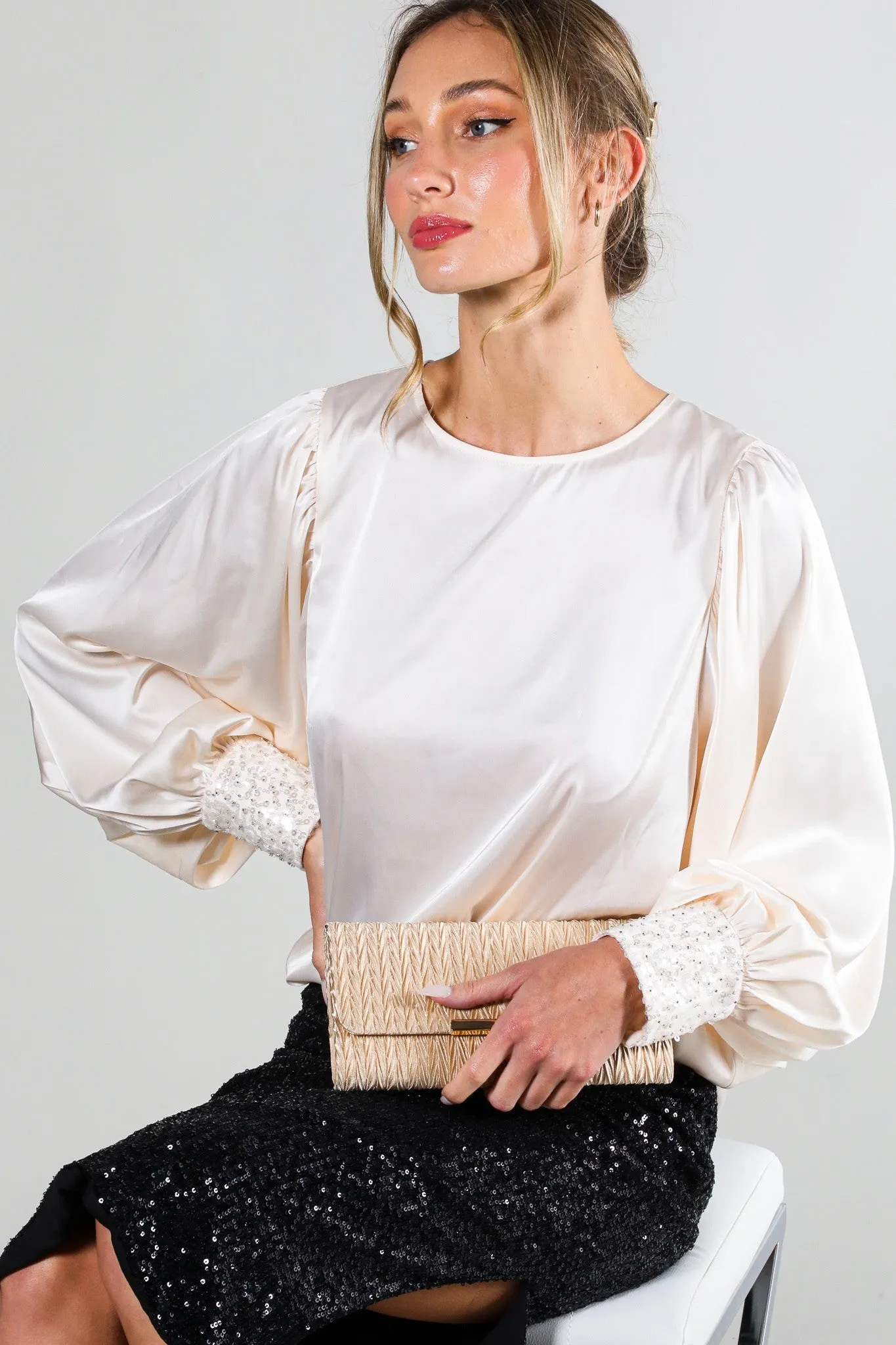 Cream Satin Sequin Cuff Maternity Blouse sold by Pinkblush product image thumbnail 5