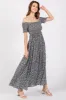 Black Floral Smocked Fitted Sleeve Side Slit Maxi Dress sold by Pinkblush