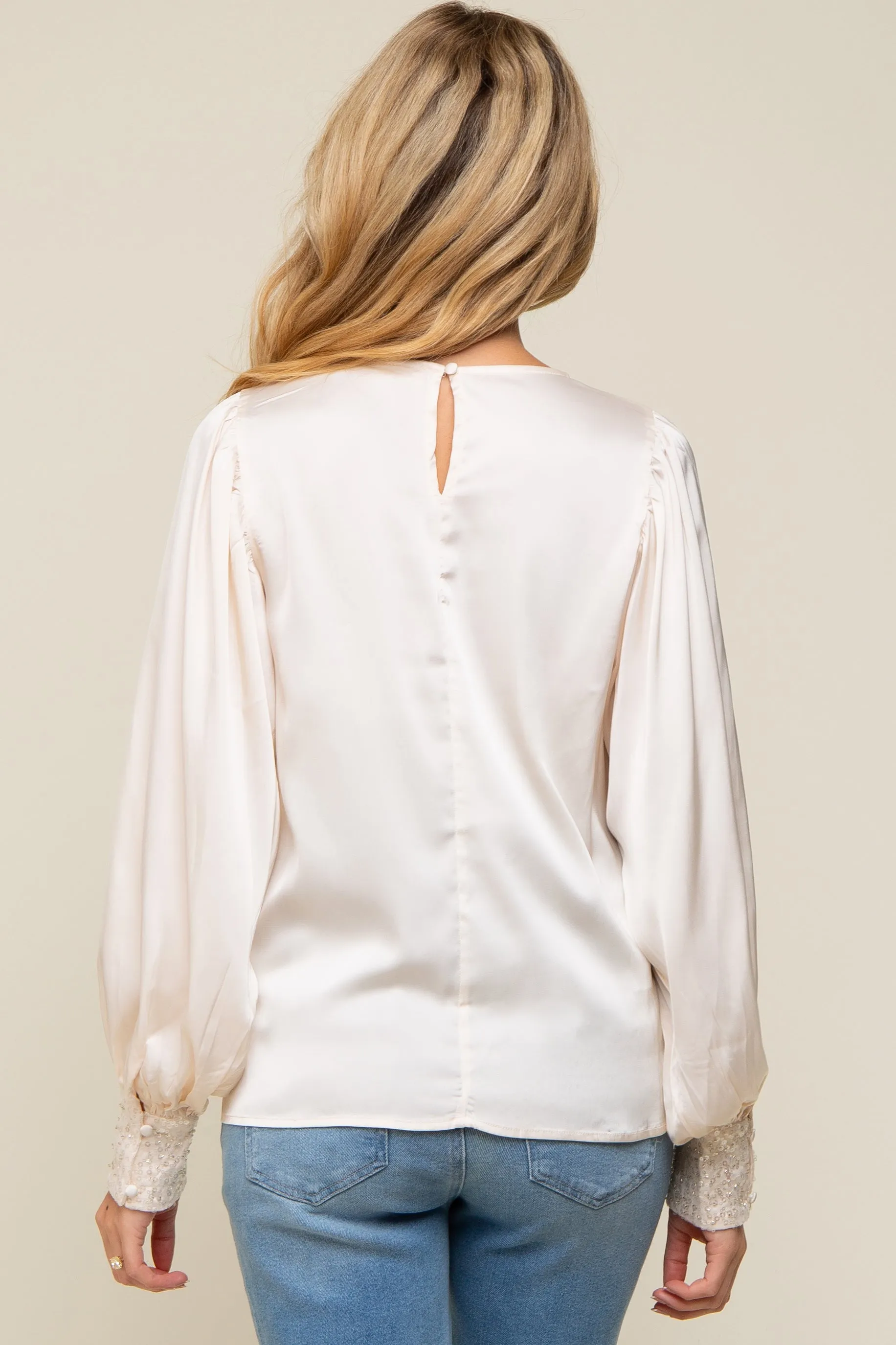 Cream Satin Sequin Cuff Maternity Blouse sold by Pinkblush product image thumbnail 3