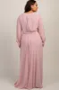 Light Pink Chiffon Long Sleeve Pleated Plus Maxi Dress sold by Pinkblush