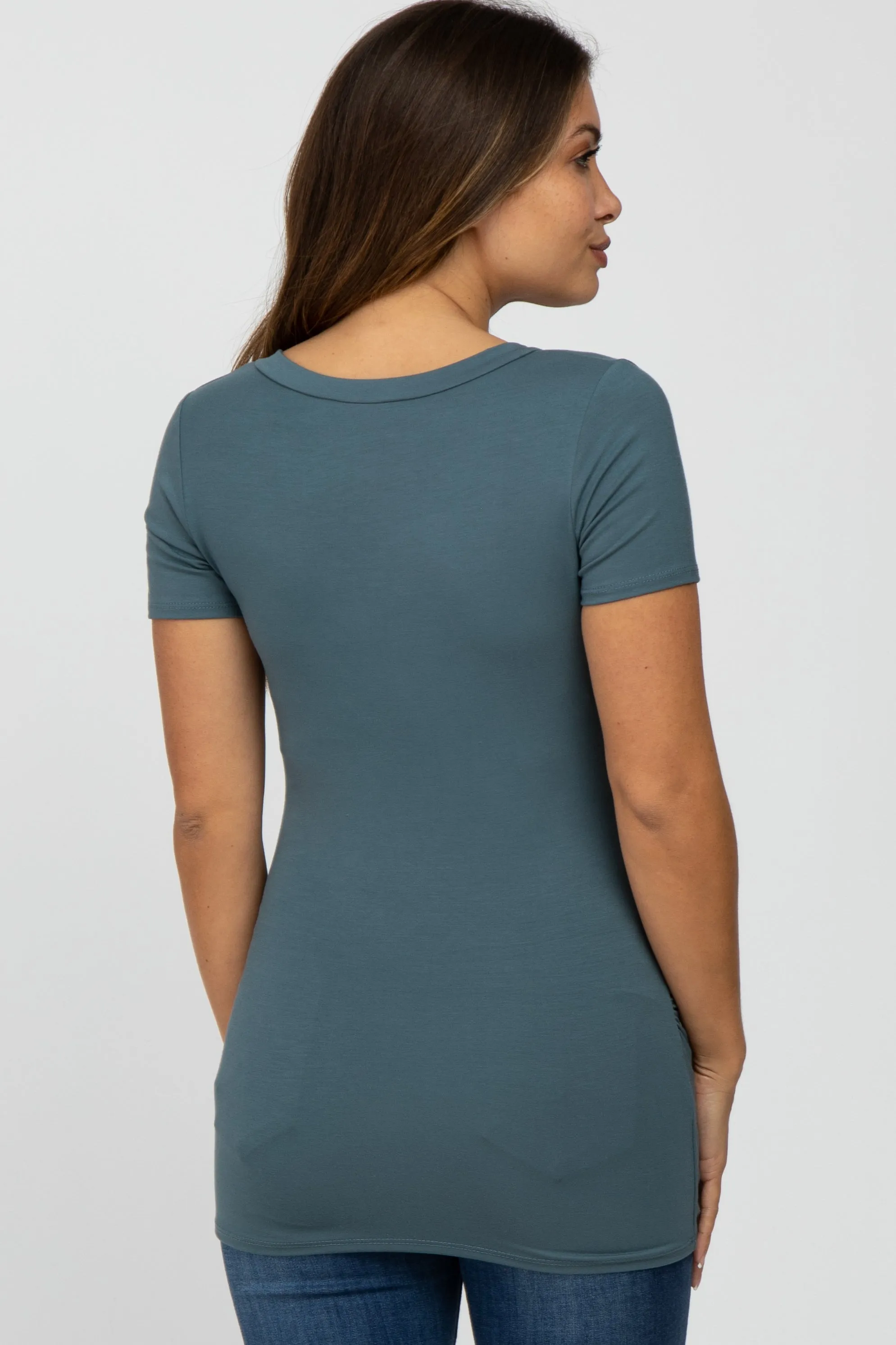 Teal V-Neck Ruched Side Maternity Top sold by Pinkblush product image thumbnail 4