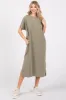 Light Olive Ribbed Short Dolman Sleeve Side Slit Maternity Midi Dress sold by Pinkblush