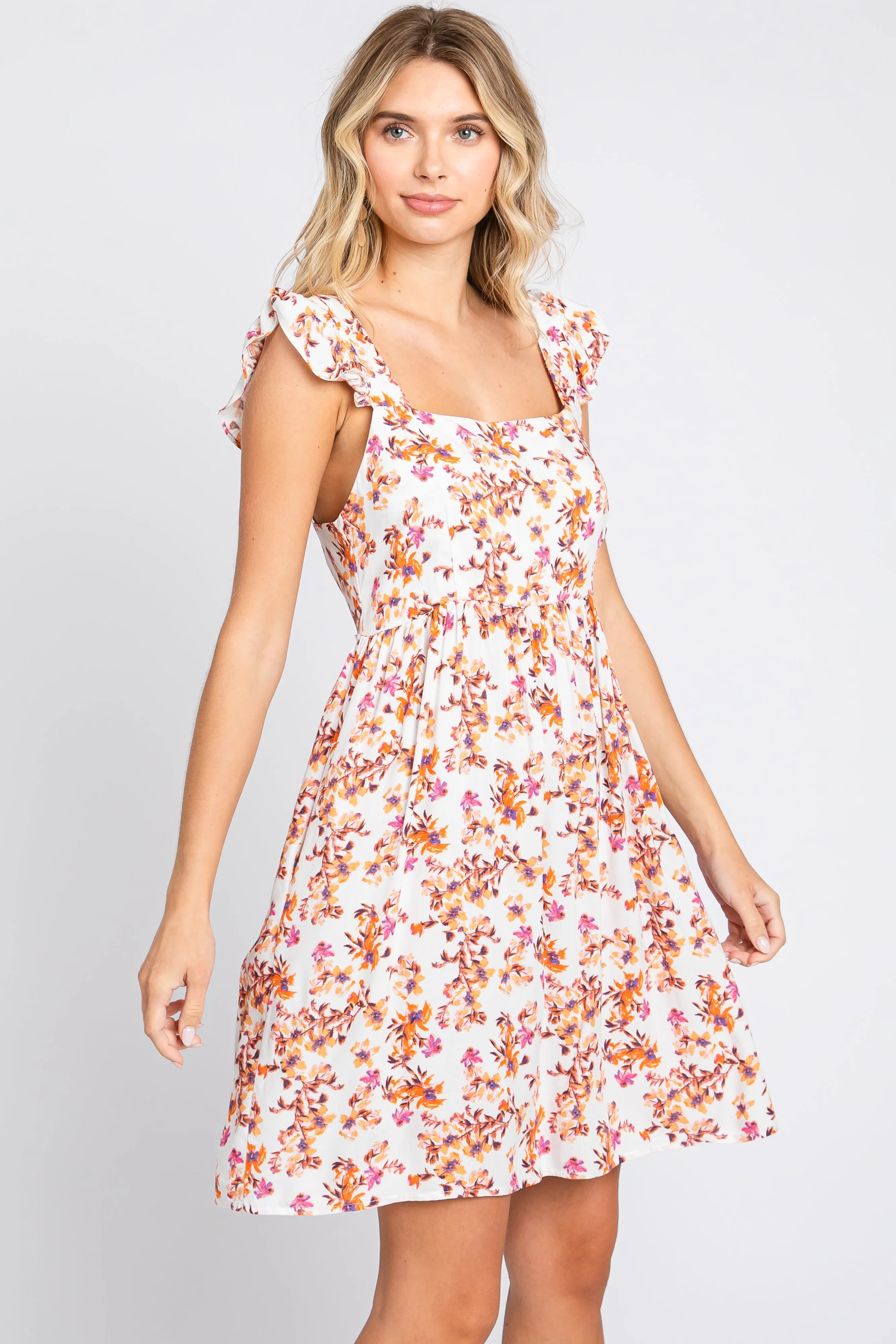 Ivory Leaf Print Ruffle Accent Dress sold by Pinkblush product image thumbnail 2