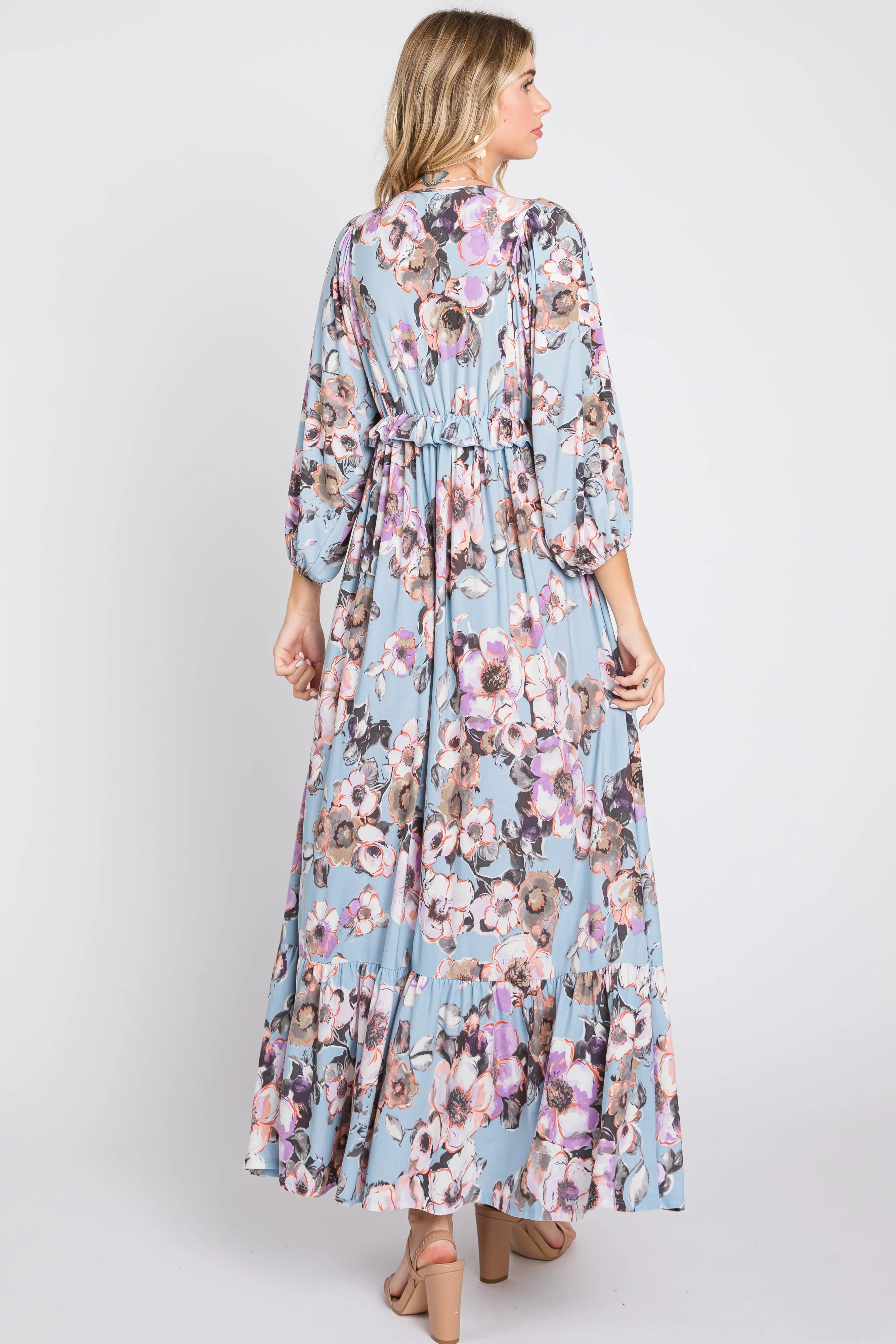 Light Blue Ruffle Accent Maxi Dress sold by Pinkblush product image thumbnail 3