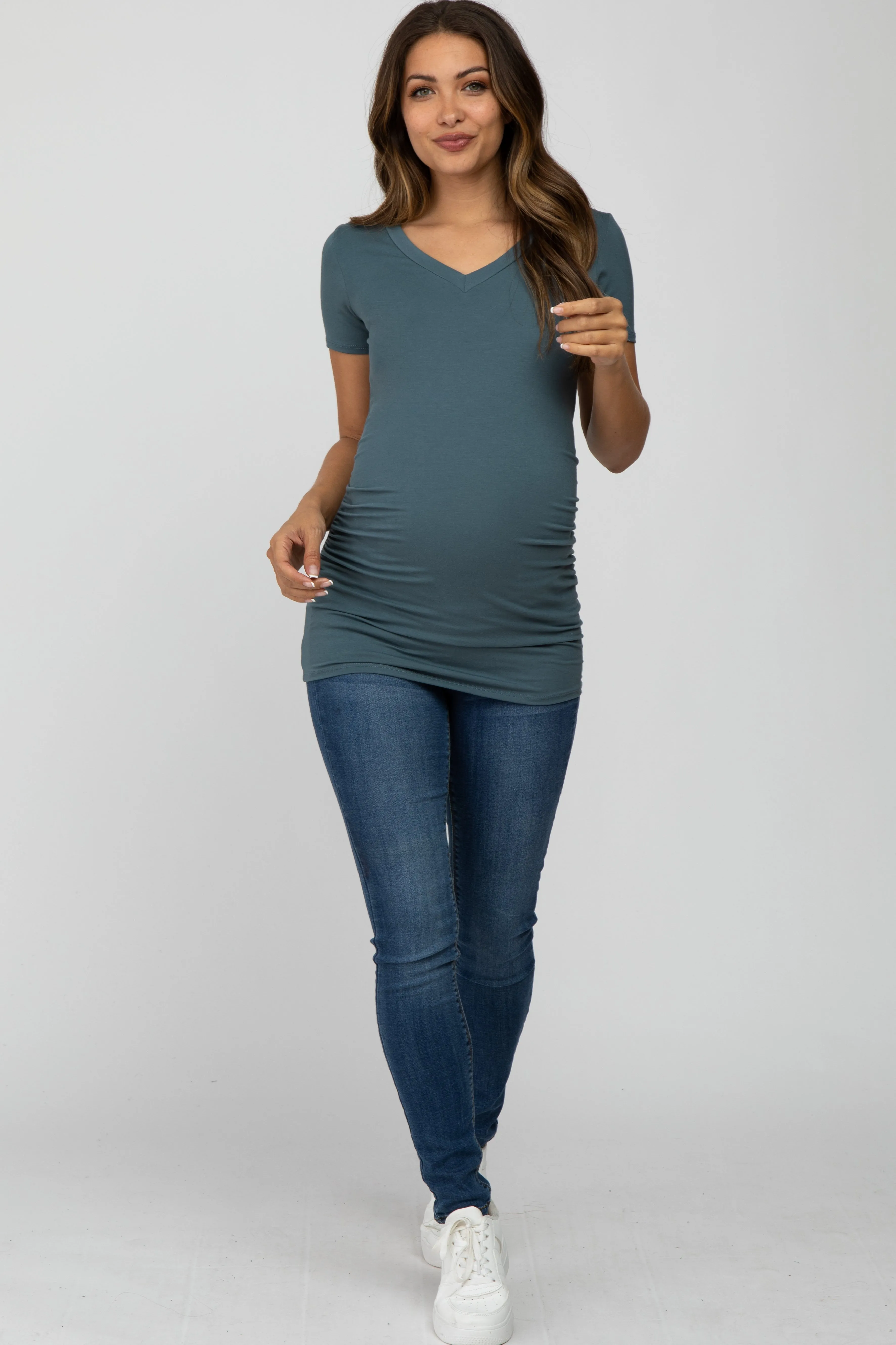 Teal V-Neck Ruched Side Maternity Top sold by Pinkblush product image thumbnail 2