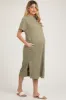 Light Olive Ribbed Short Dolman Sleeve Side Slit Maternity Midi Dress sold by Pinkblush