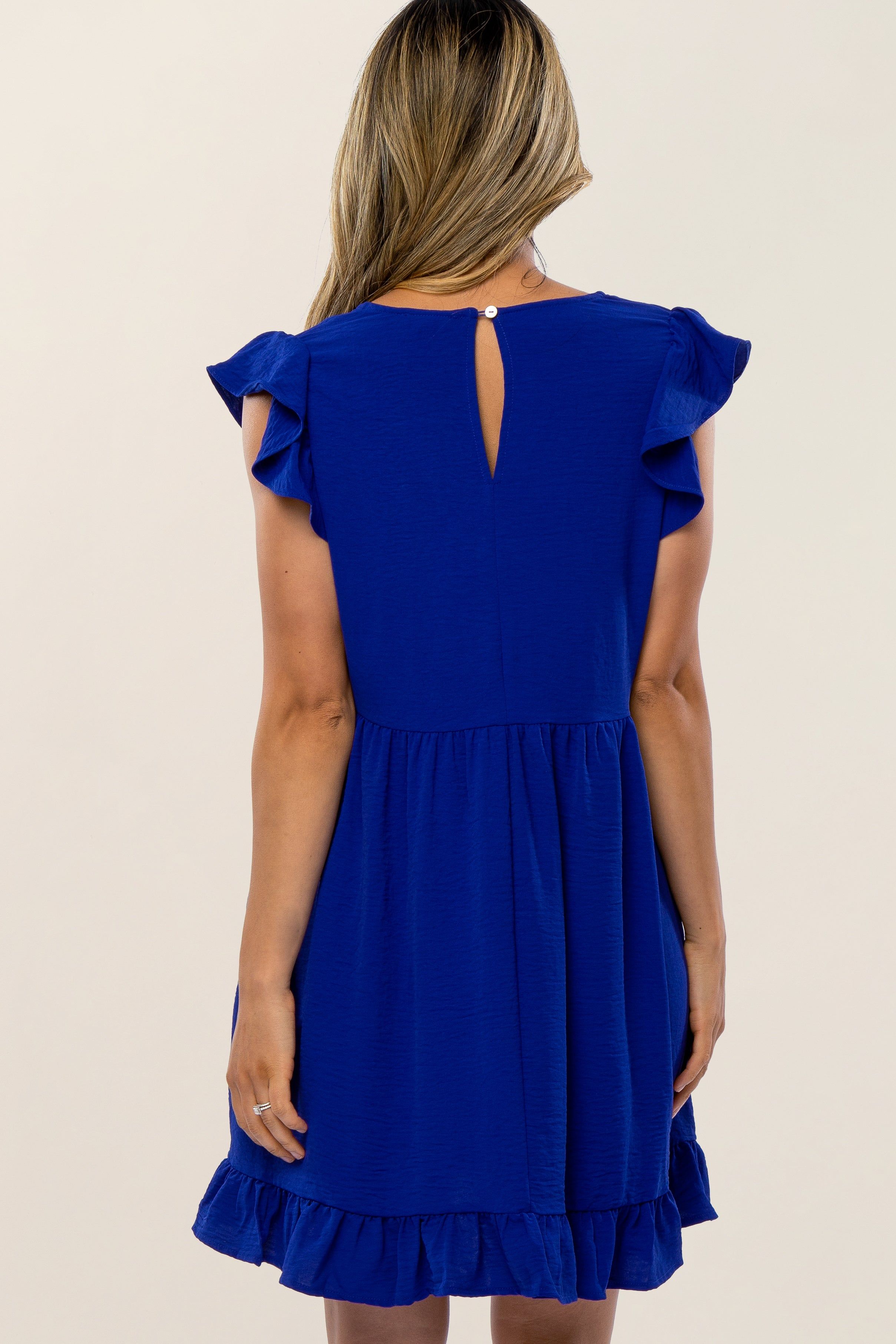 Royal Blue Ruffle Hem V-Neck Dress sold by Pinkblush product image thumbnail 3