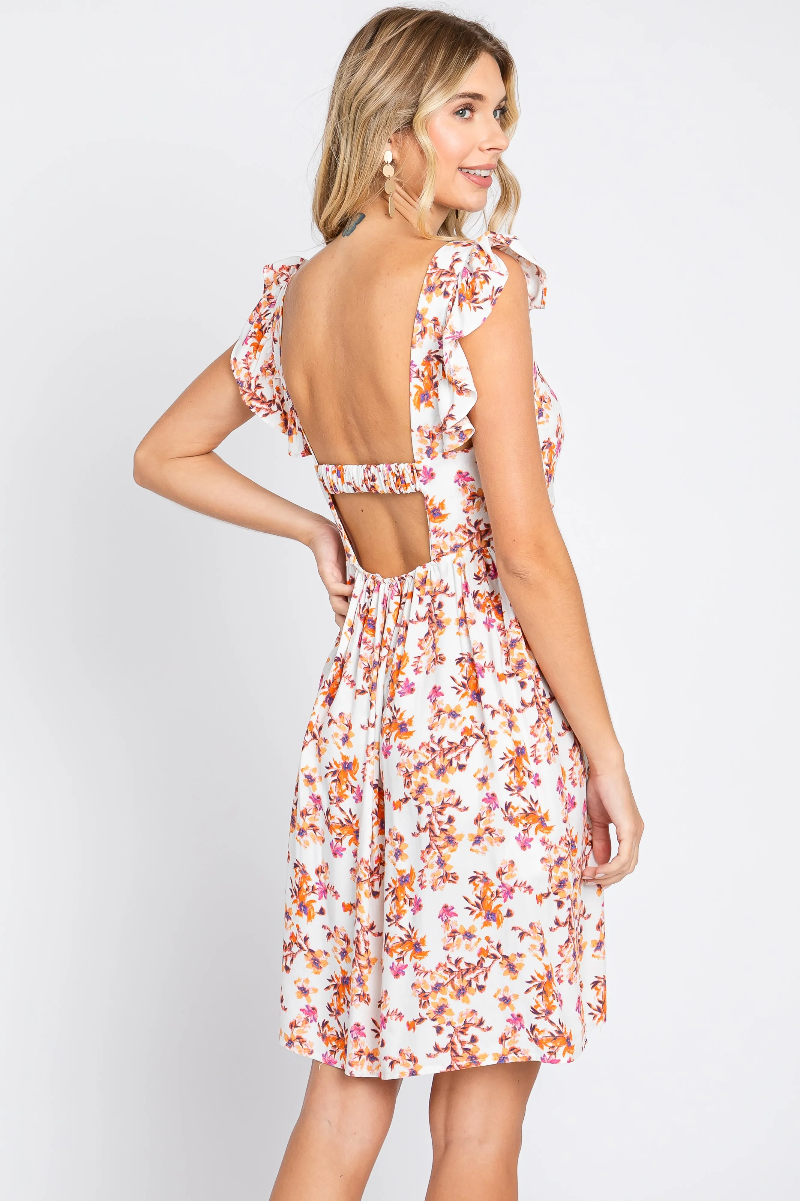 Ivory Leaf Print Ruffle Accent Dress sold by Pinkblush product image thumbnail 3