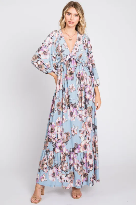 Light Blue Ruffle Accent Maxi Dress sold by Pinkblush