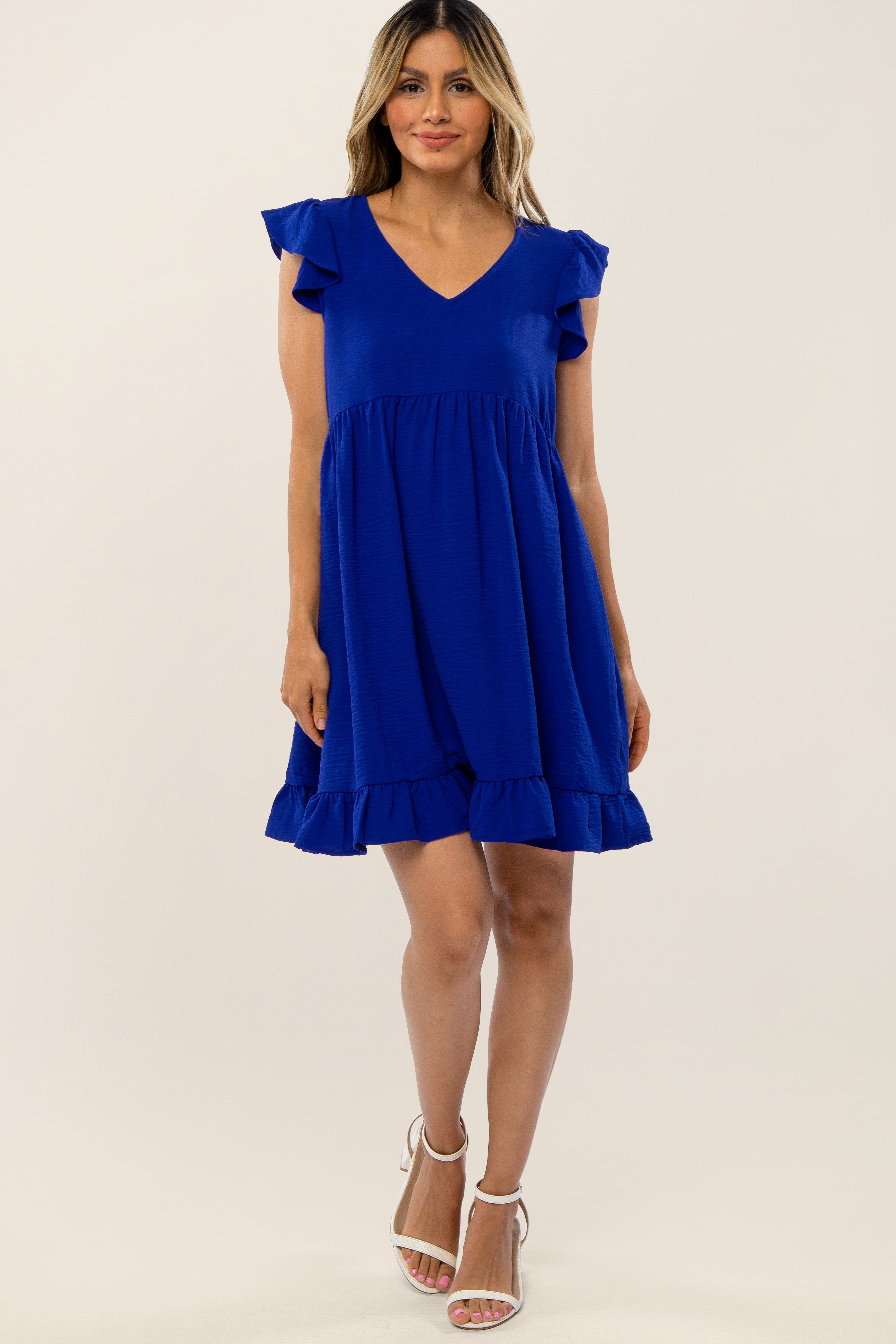Royal Blue Ruffle Hem V-Neck Dress sold by Pinkblush product image thumbnail 4