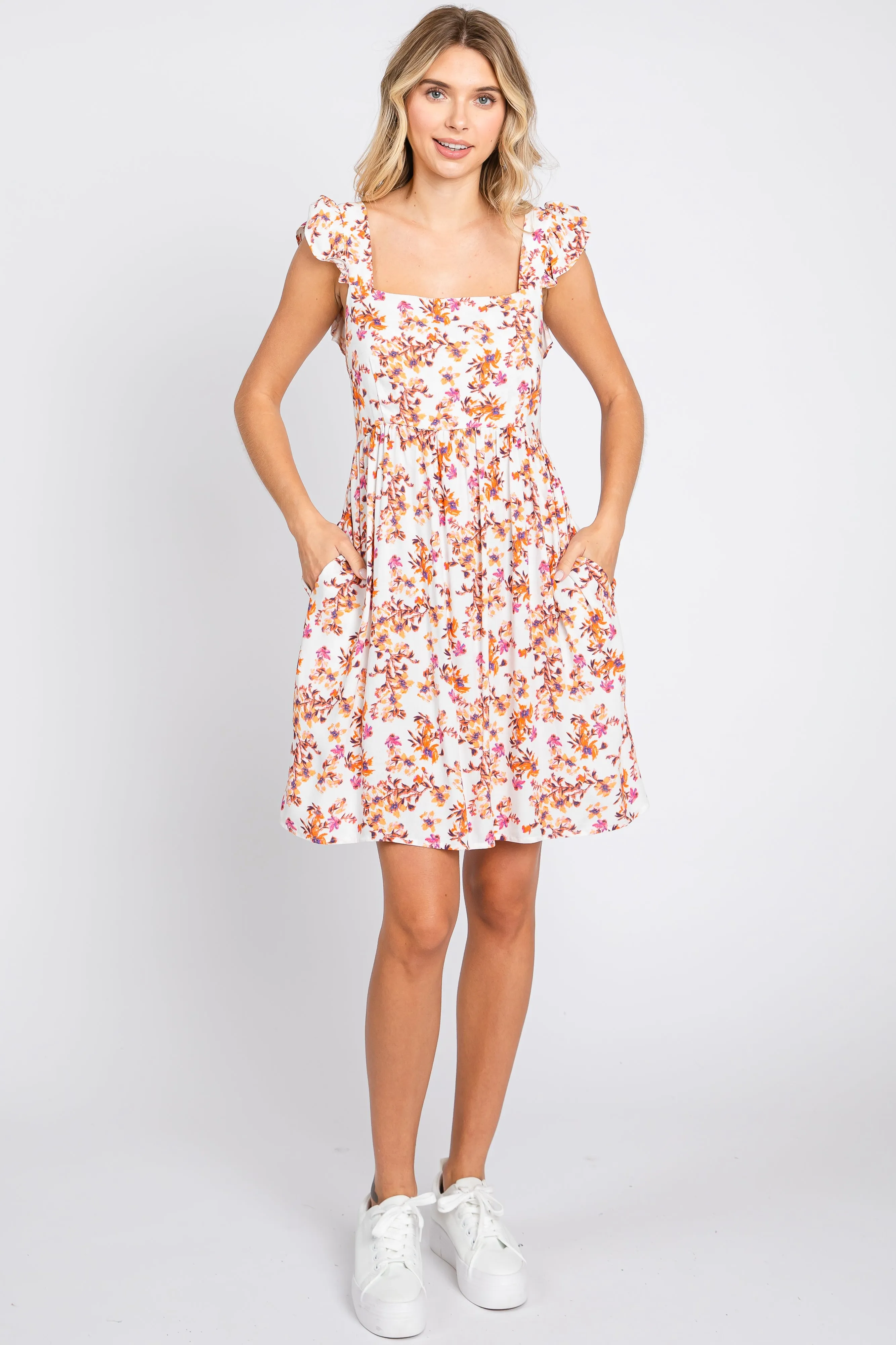 Ivory Leaf Print Ruffle Accent Dress sold by Pinkblush product image thumbnail 4