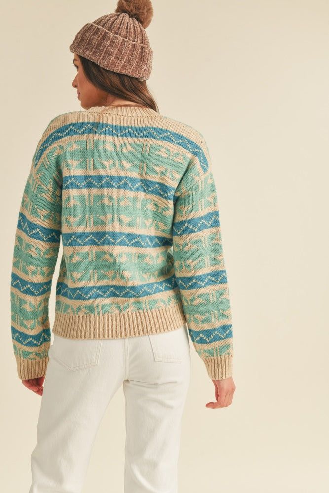 Mint Teal Abstract Faire Isle Striped Sweater sold by Pinkblush product image thumbnail 3