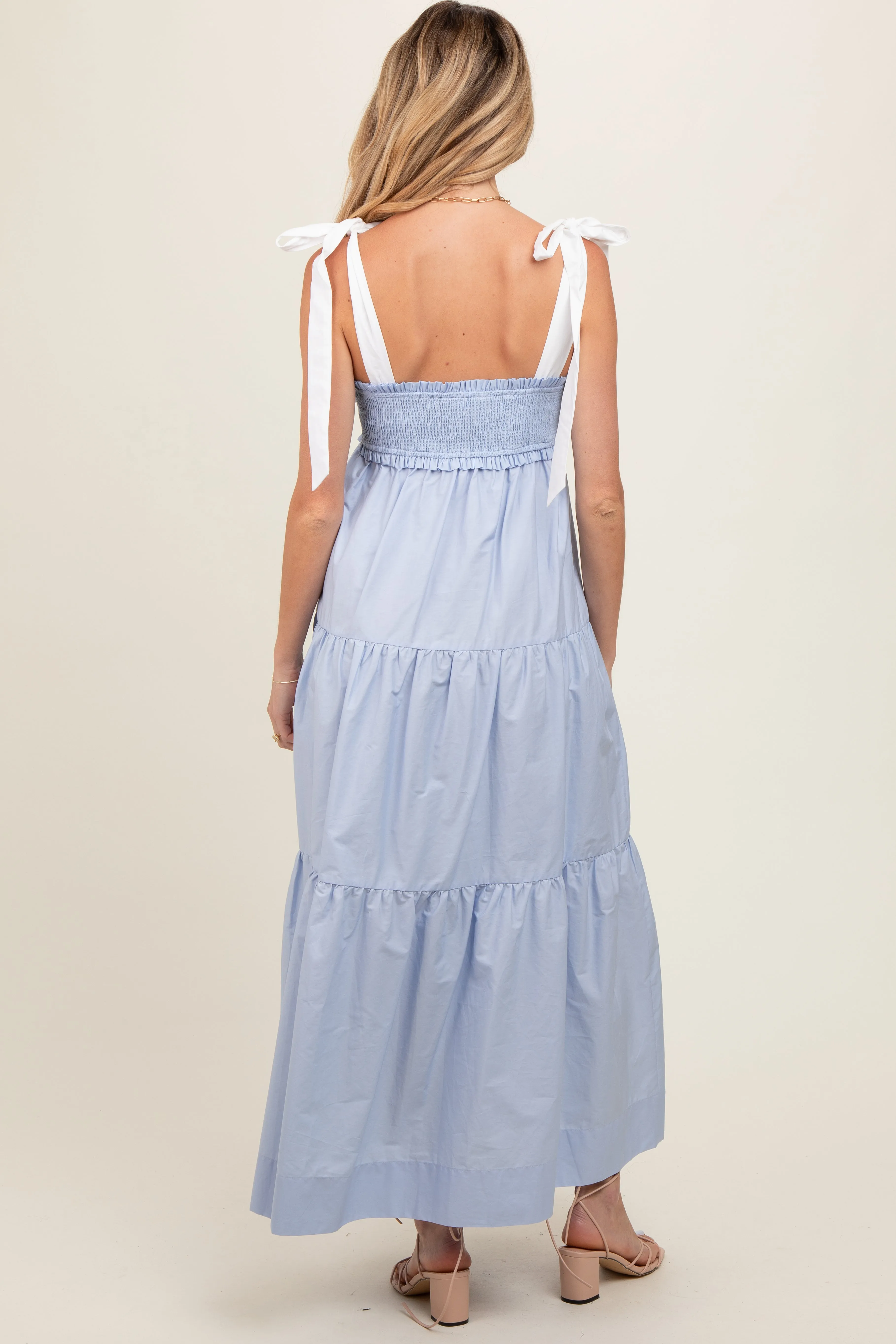 Light Blue Contrast Shoulder Straps Maternity Maxi Dress sold by Pinkblush product image thumbnail 4