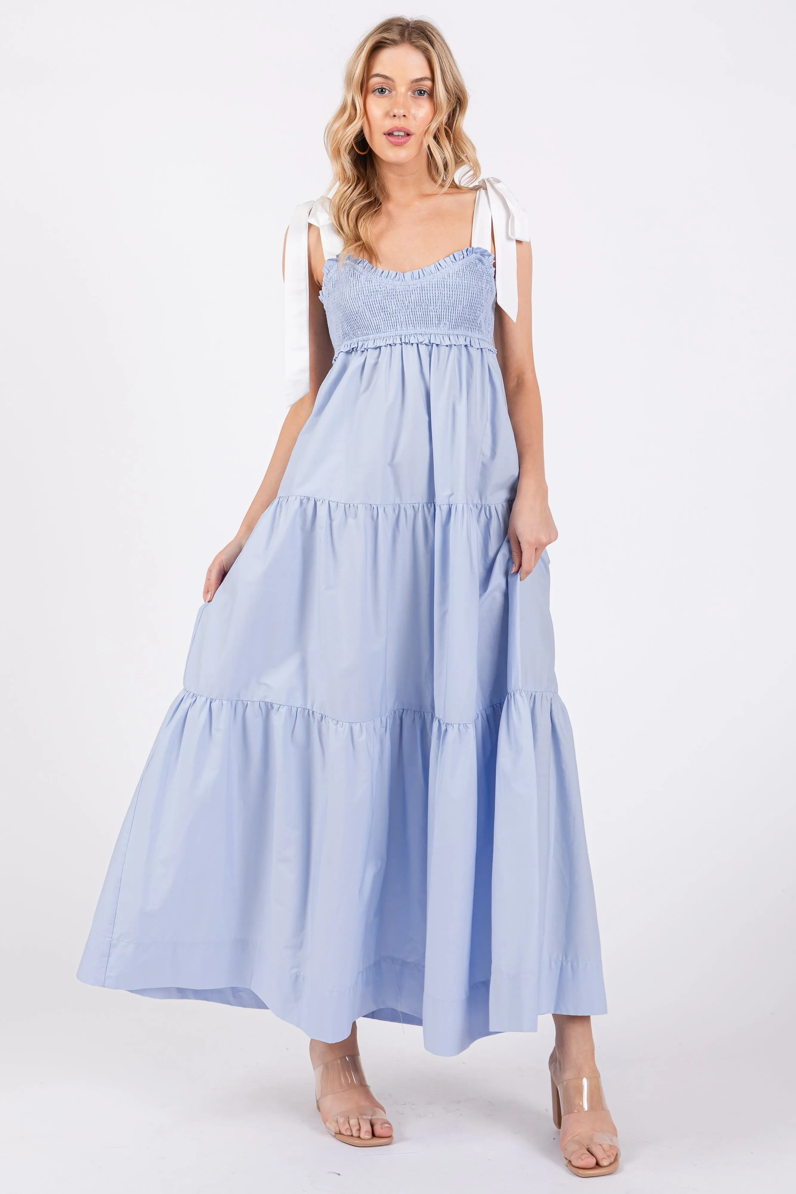 Light Blue Contrast Shoulder Straps Maternity Maxi Dress sold by Pinkblush product image thumbnail 5