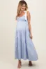 Light Blue Contrast Shoulder Straps Maternity Maxi Dress sold by Pinkblush