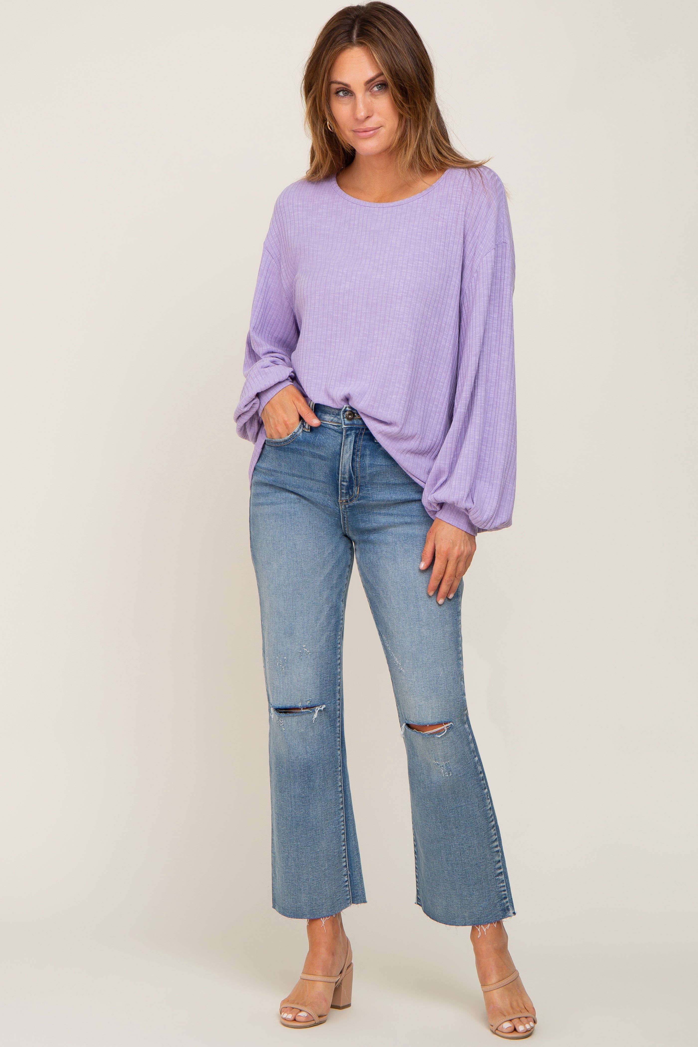Lavender Ribbed Long Sleeve Top sold by Pinkblush product image thumbnail 5