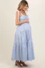 Light Blue Contrast Shoulder Straps Maternity Maxi Dress sold by Pinkblush
