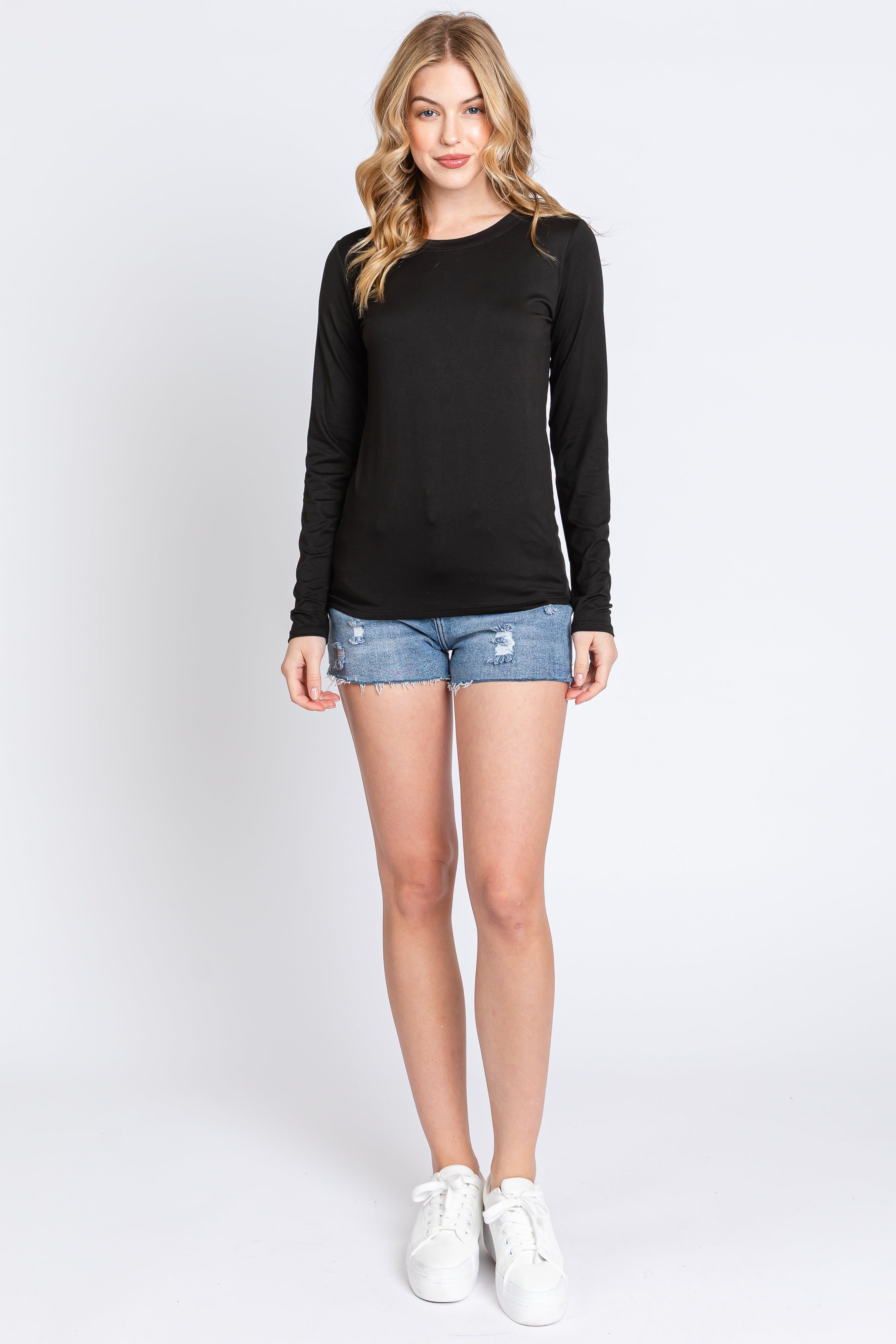 Black Waffle Knit Basic Long Sleeve Top sold by Pinkblush product image thumbnail 4