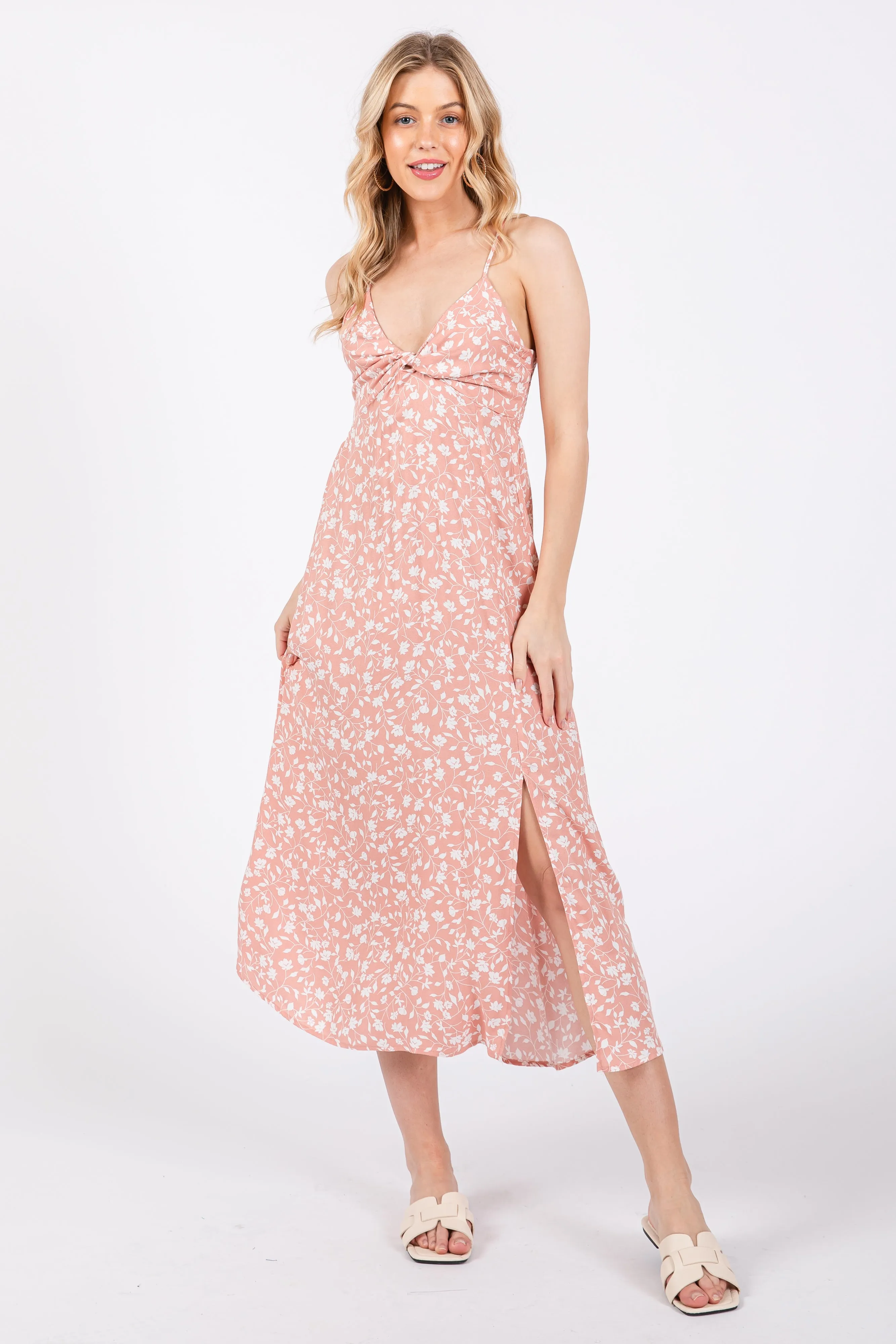Pink Floral Side Slit Midi Dress sold by Pinkblush