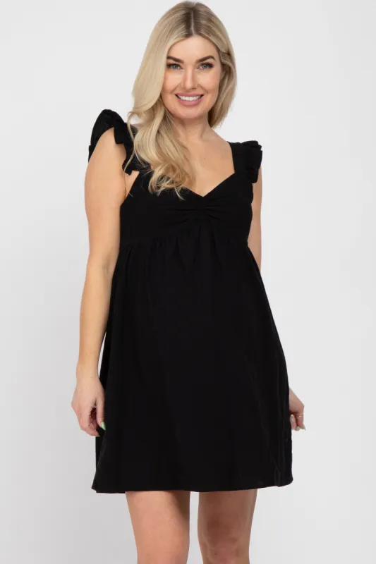 Black Flutter Sleeve Maternity Mini Dress sold by Pinkblush