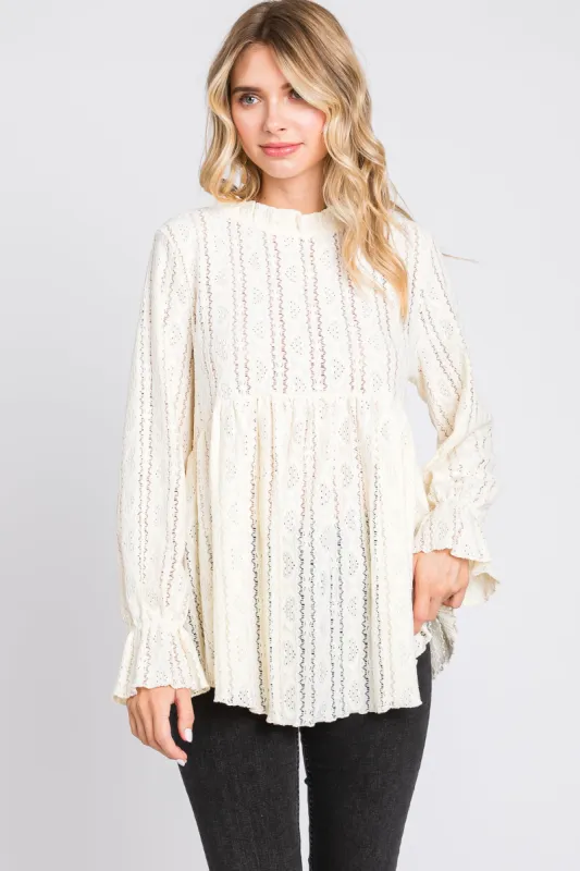 Ivory Lace Ruffled Neck Top sold by Pinkblush